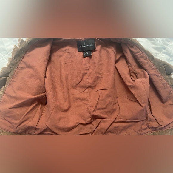 Moda International Distressed Leather Jacket Cropped Blazer Ruffled - Picture 3 of 8